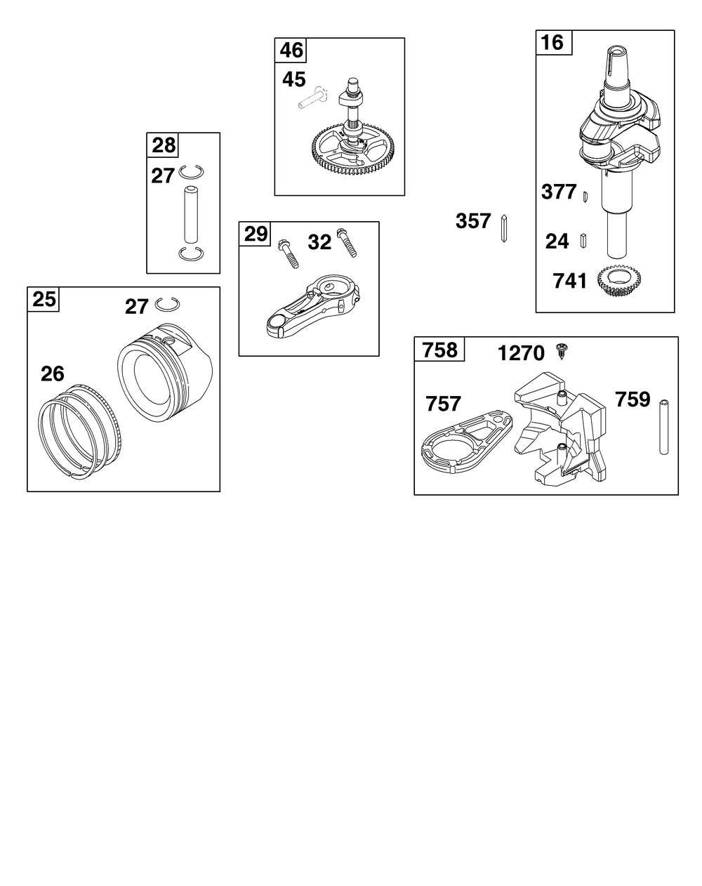 Crankshaft Group Diagram and Parts List for 31R977-0058-B5 200000 - 399999 Briggs and Stratton Engine